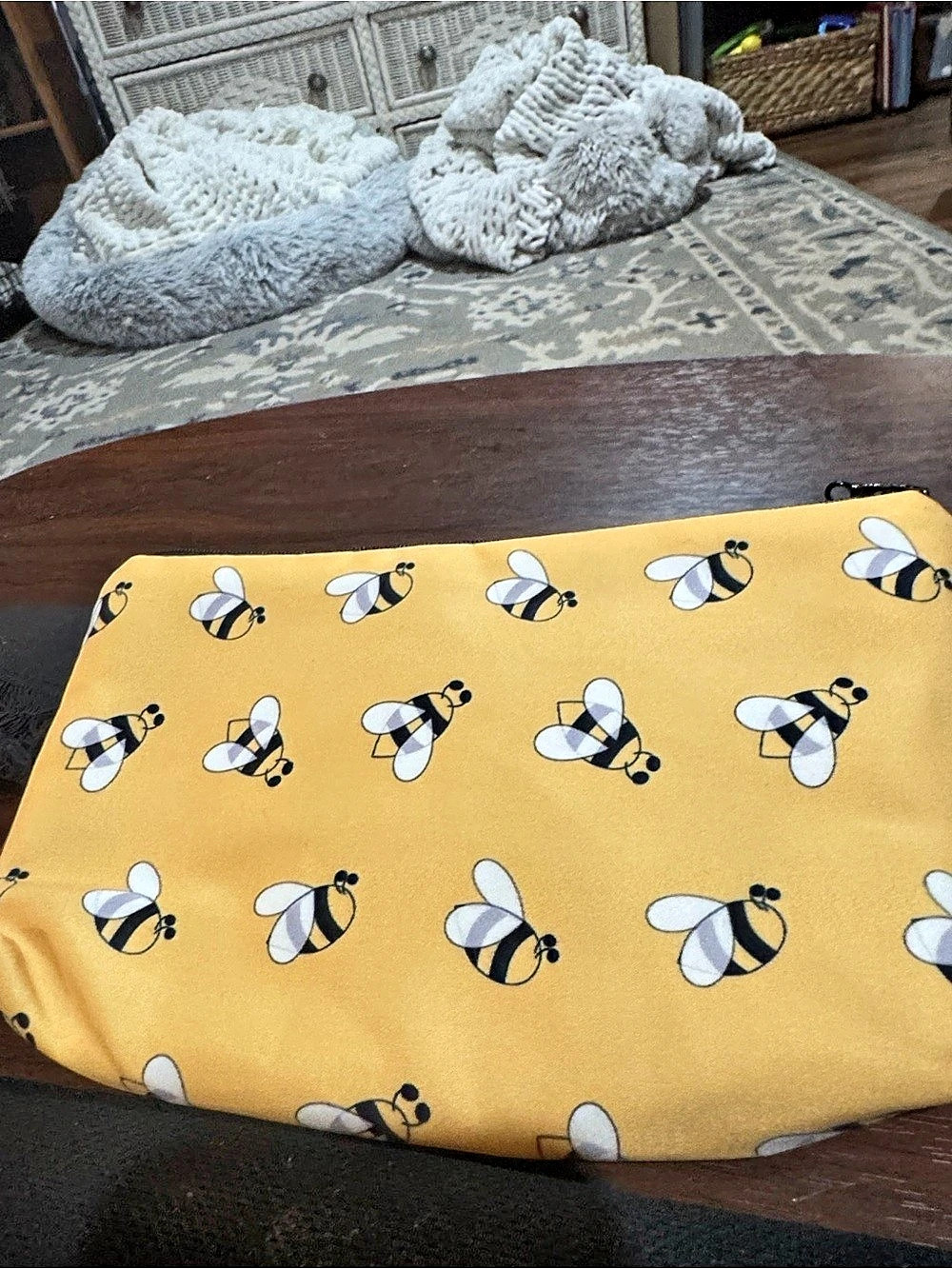 Bee Print Cosmetic Pouch in Yellow & Black
